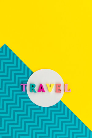 Creative composition with inscription travel with colorful lettersの写真素材