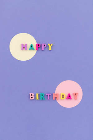 Happy birthday text from wooden colorful lettersの写真素材