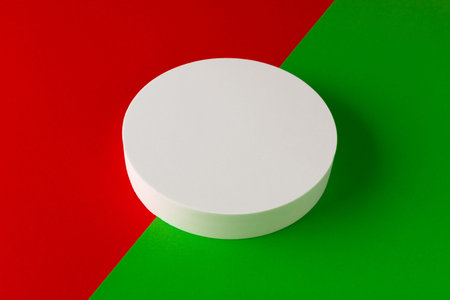 Podium on red and green creative background. Mock up template for product