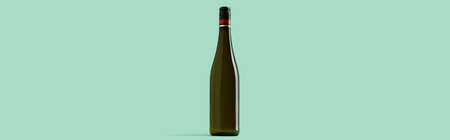Bottle of wine on turquoise background. Mock up drink with place for you lable and textの写真素材