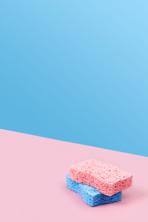 Minimal creative composition with sponges for dishwashingの写真素材