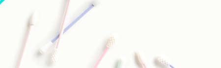 Flat lay top view reusable silicone swab buds on white background with copy spaceの写真素材
