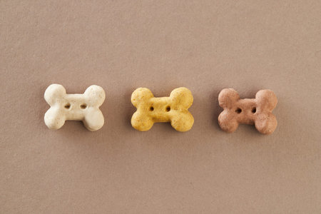 Close up dry dog food on brown background
