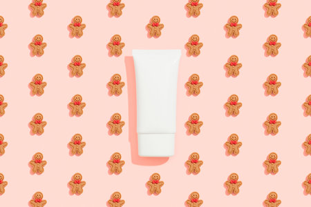White plastic cosmetic tube on pink background. Christmas Valentines day sale concept