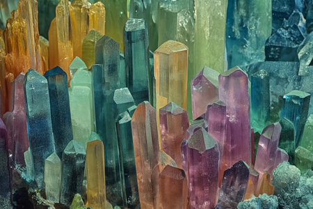 Colorful Quartz Crystal cluster gemstone. Beautiful crystals arrangementの素材