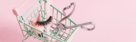 Creative layout with make up accessories on green background. Beauty salon shopping sale concept