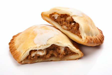 Traditional Argentine empanadas with meat isolated on white backgroundの素材