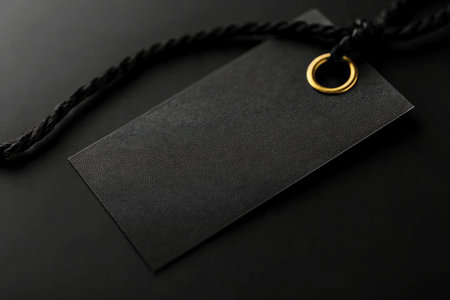 Chic black tag with a sleek design and textured background, showcasing modern eleganceの素材