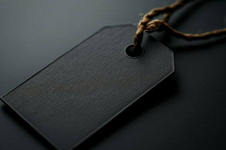 Subtle black tag on a dark, soft focus background, Black Friday conceptの素材
