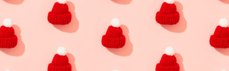 Toy mini hat on a pink background with long shadows. Clothes winter sale conceptの写真素材