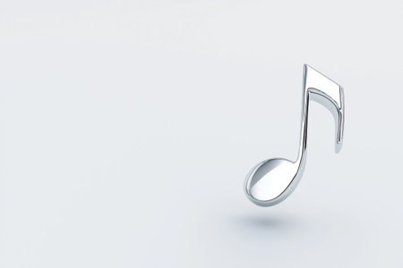 A floating silver musical note with a sleek, minimalistic design and shiny metallic finishの素材