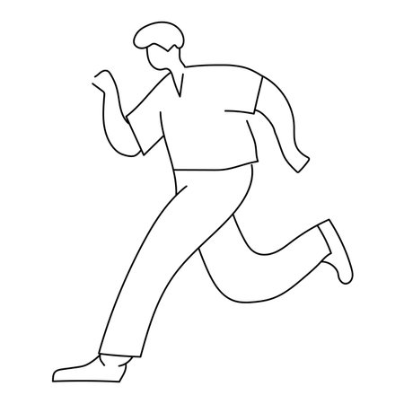 Simple outline of a man running forward with bent arms and legs in an active motion.のイラスト素材
