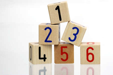 Ranking - wooden blocks with numbers on white background の写真素材