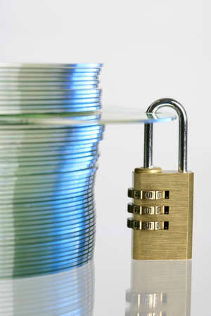 CD's with padlock - data security concept の写真素材