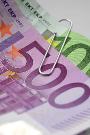 Euro bills with paperclipの写真素材