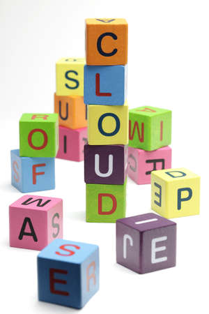 Cloud computing, wooden blocks on white backgroundの写真素材