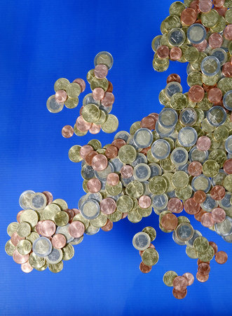 Map of Europe made of Euro coins の写真素材