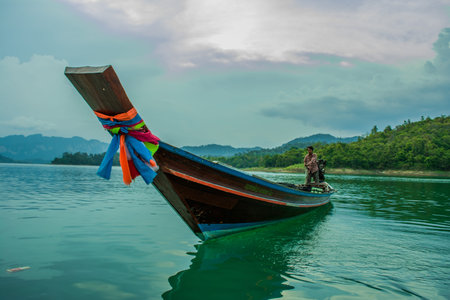 Man in boat.の写真素材