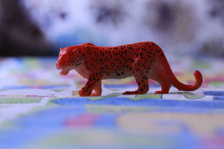 tiger model concept toy on colorful backgroundの写真素材