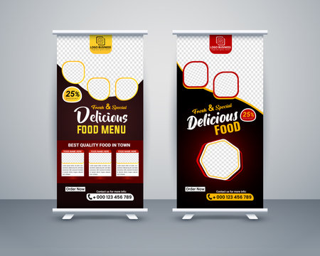 Food roll up banner design for restaurant, template modern standee banner design.のイラスト素材