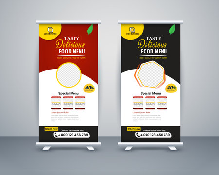 Food roll up banner design for restaurant, template modern standee banner design.のイラスト素材