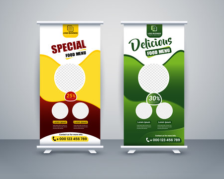 Food roll up banner design for restaurant, template modern standee banner design.のイラスト素材