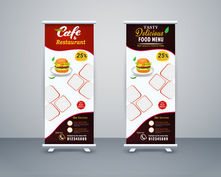 Food roll up banner design for restaurant, template modern standee banner design.のイラスト素材