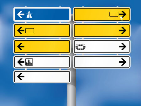 Blank german directional signs  Fully shaded  Background, skeleton, plates, shadows, arrows and symbols on individual layers のイラスト素材