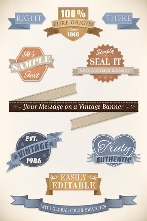 Retro Labels and Banners Vector Collection  Set of ten vintage style ribbons, banners and badges  Easily editable with global color swatches のイラスト素材