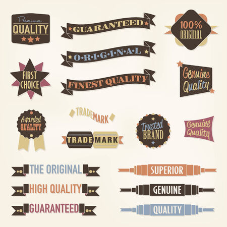 Vintage Labels and Banners Vector Collection  Set of eighteen retro styled ribbons, banners and badges  Easily editable with global color swatches のイラスト素材