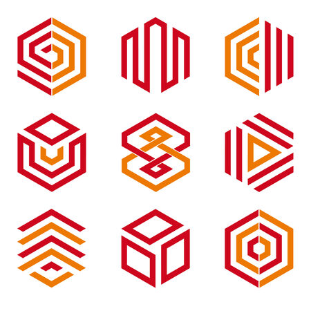 Abstract hexagon shaped vector design elements, red and orangeのイラスト素材