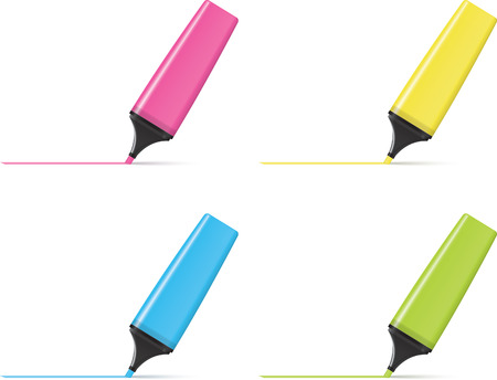 Vector Illustration of pink, yellow, blue and green text markers drawing lines のイラスト素材