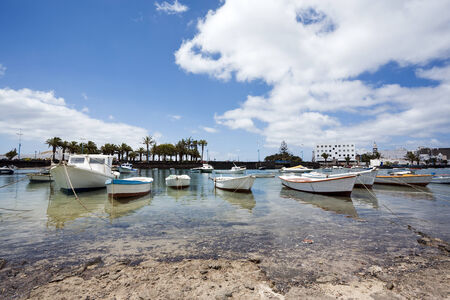 fisherboats at the laguna Charco de San Gines, city of Arrecife, Lanzarote, Canary Islandsの写真素材