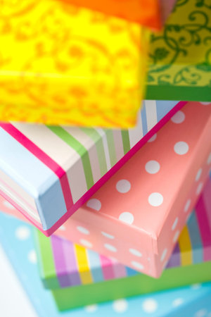 close up of colorful gift boxesの写真素材