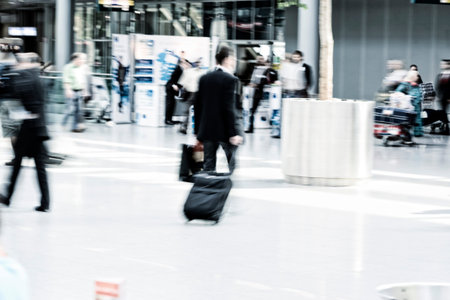 businessman at the airport, motion blurredの写真素材