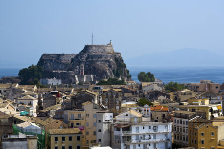 view over the city of Kerkyra, the Capital of Corfu, Greece, to the old fortressの写真素材