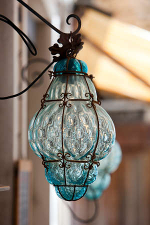 decoratibe lamp utside of glassblowers workshop at Murano, veniceの写真素材