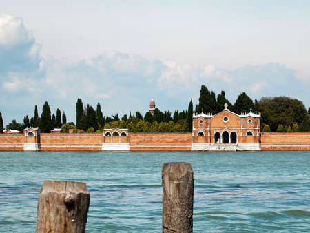 portal of the Venice cemetery on the island of San Micheleの写真素材