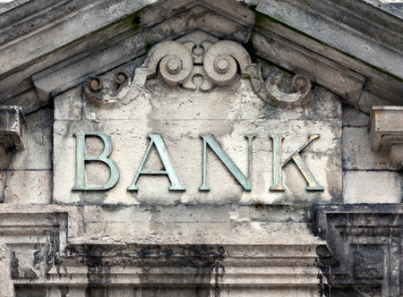 weathered bank signの写真素材