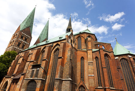 wide angle view of Saint Mary's church at LÃ¼beck, Germanyの写真素材