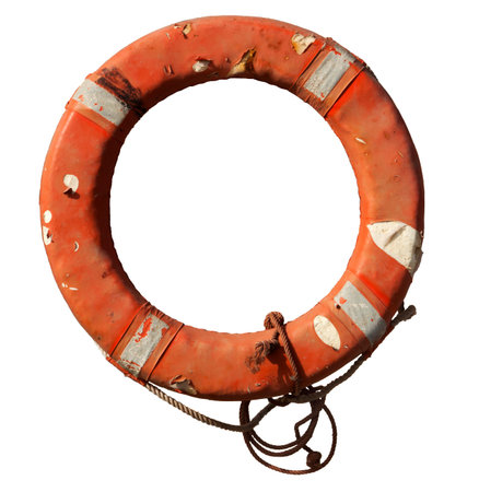 old orange life saver isolated on white