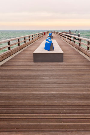 perspective view of the new pier at Heiligenhafen on the baltic sea shoreの写真素材