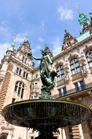 Fountain at the courtyard of Hamburg Town Hall, depicting the goddess Hygieia のeditorial素材