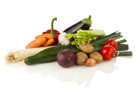Assortment of organic vegetables on white backgroundの写真素材