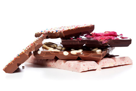 Variety of luxury chocolate chunks isolated