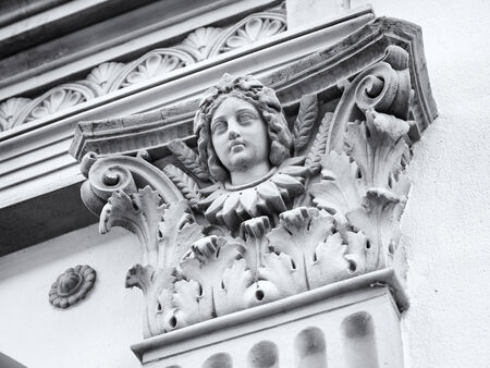 Neo classical capital with female head, wheat ears and leavesの写真素材