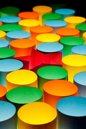 Abstract background of circular and star-shaped paper curls