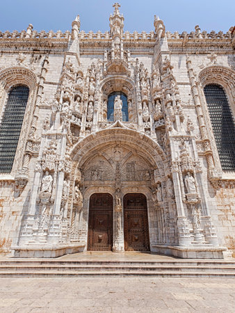 The ornate south portal of Mosteiro dos Jeronimos at the BelÃ©m district of Lisbon, Portugalのeditorial素材