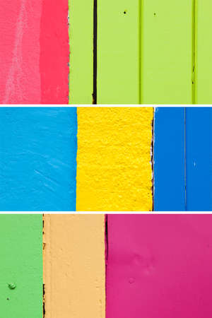 Three backgrounds caribbean house walls painted with vibrant colorsの写真素材