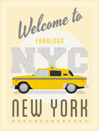 Retro poster advertising New York with vintage yellow taxi cabのイラスト素材